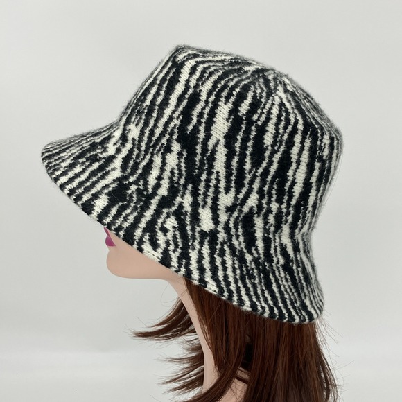 The Unbranded Brand Accessories - Wool Blend Bucket Hat Women's Zebra Print Black White Y2K Streetwear Cozycore